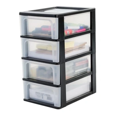 Image de Tour de rangement 4 tiroirs plastique noir 28 l 35,5 x 26 49 cm