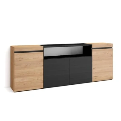 Afbeelding van Skraut Home Dressoir voor woonkamer en keuken opbergkast, commode 200 x 75 35 cm 4 deuren schoenenkast moderne stijl eiken zwart