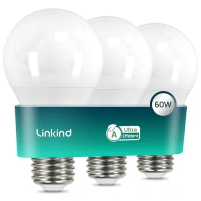 Afbeelding van Linkind Ampoule LED E27 Classe Énergétique A 806lm, 3,8W=60W, Blanc Neutre 4000K, 50000H Durée de Vie, Non Dimmable, Ampule A60 Edison, Angle 220, Mat, Lot 3