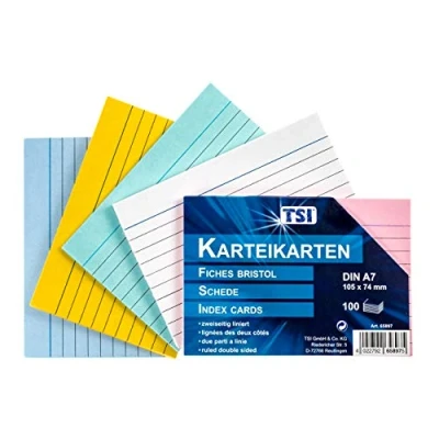Afbeelding van TSI indexkaarten, A7 (105 x 74 mm), gelinieerd, 100 stuks, nr. 65897