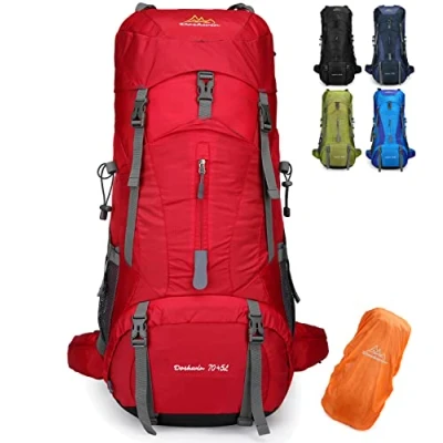 Afbeelding van Doshwin 70L Grote Rugzak Camping Kamperen Trekking Wandelen Hikingrugzakken Wandelrugzakken (met Regenhoes), Rood, 70 liter