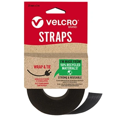 Afbeelding van VELCRO® Brand Milieuvriendelijke herbruikbare riemen Herbruikbaar, flexibel en veelzijdig voor huisverbetering Zwart 25 mm x 3 m