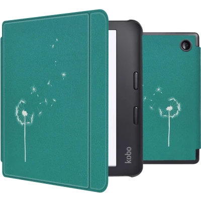 Afbeelding van iMoshion Ereader Cover / Hoesje Geschikt voor Kobo Libra 2 Tolino Vision 6 Design Slim Hard Case Sleepcover Bookcase met stand Green Dandelion