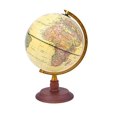 Afbeelding van Exerz 20cm Antique Globe met houten standaard Engelse kaart decoratieve vintage roterende wereldbol diameter 20 cm