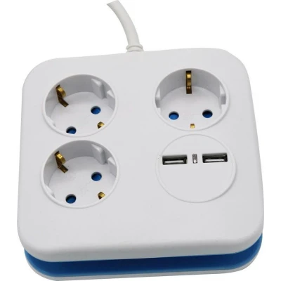 Afbeelding van V TAC VT 1153 2 3 Wegs verlengstekkerdozen USB IP20 Wit 1,4 m draad Vierkant Stopcontact Power Strip