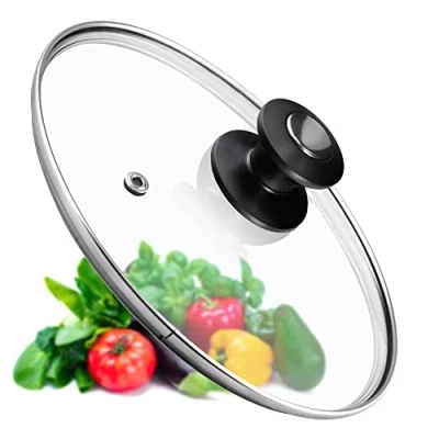 Afbeelding van KADAX Universeel glazen deksel met zwart en zilver handvat, hittebestendig in verschillende maten, pannendeksel, voor pan, pan (28 cm)