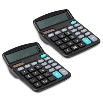 Afbeelding van JZK 2 x zwarte rekenmachine, op zonne energie en batterij, standaardfunctie, 12 cijfers, eenvoudige rekenmachine met groot lcd display, grote toetsen voor kantoor, thuis school