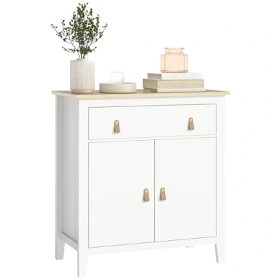 Afbeelding van HOMCOM Dressoir voor woonkamer, moderne stijl, met kast 2 deuren, lade en verstelbare plank, dressoir, eetkamer 80 x 40 90 cm, wit