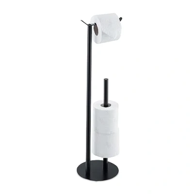 Afbeelding van Relaxdays wc rolhouder staand zwarte toiletrolhouder zonder klep rol voorraadhouder