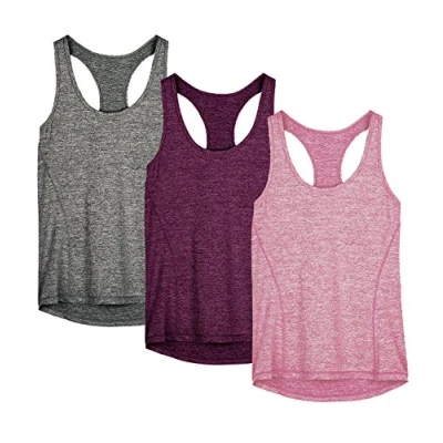 Afbeelding van icyzone Dames Sporttop Racerback Fitness Yoga Tank Top Gym Mouwloze Shirt, Charcoal/Red Bud/Pink, L