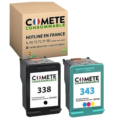 Image de COMETE 338 343 2 Cartouches d&#039;encre Compatibles HP pour Imprimantes Photosmart B8350 Deskjet 460 Officejet H470 PSC 1610 ( Noir, Couleur )