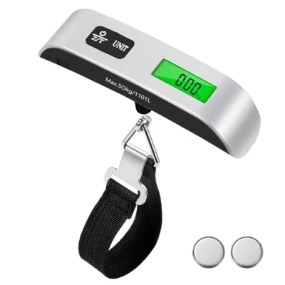 Afbeelding van Brencco Elektronische bagageweegschaal, draagbare weegschaal, max. 50 kg/110 lbs, kofferweegschaal, lcd display, achtergrondverlichting, met tarrafunctie, voor reisaccessoires, post en huis, zilver,