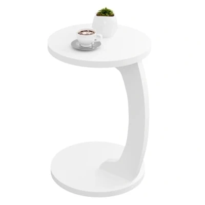 Afbeelding van WOLTU BTS20ws C vormige bijzettafel, ronde salontafel, woonkamertafel, kleine tafel voor bank, bed, MDF, diameter 38 x hoogte 55 cm, wit