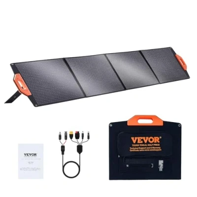 Image de VEVOR Panneau Solaire Portable 200 W Chargeur Pliable Monocristallin ETFE Efficacité de Conversion 23 % avec Sortie MC4, Étanche IP67 pour Station Alimentation, Randonnée, Camping, Hors réseau