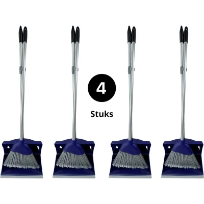 Afbeelding van Synx Tools Hotel Stoffer en blik set van 4 &amp; met lange stelen 95 cm Blauw Kunststof sluitend model Schoonmaak artikelen Bezem / Veger steel