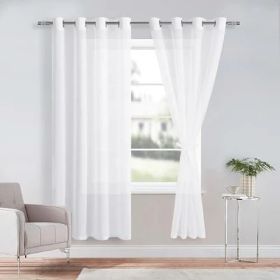 Image de DWCN Sheer Lot de 2 voilages transparents à œillets pour salon, chambre d&#039;enfant, coucher, blanc, 175 x 140 cm (H l)