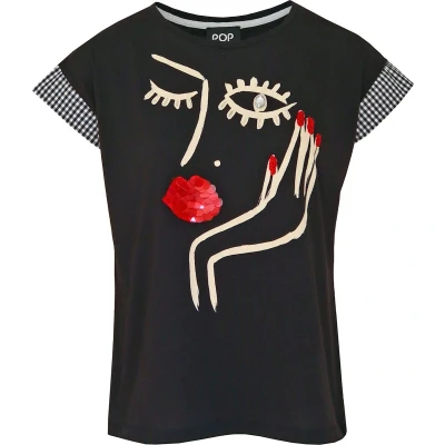 Afbeelding van Verysimple zwart t shirt met knipogende dame maat M (IT44)