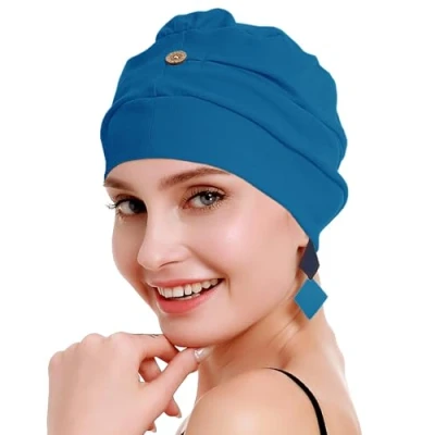 Afbeelding van Osvyo Chemotulbanden voor dames, haaruitvalmuts, lichtgewicht katoen, verzegelde verpakking, één maat, Deep Navy Blauw