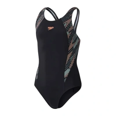 Afbeelding van Speedo Girls Hyperboom Splice Muscleback Badpak voor kinderen, Maat: 116, Black/country green/nectarine