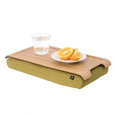Afbeelding van Bosign mini (kleine) Laptray/Schoottafel Olijfgroen met houten bovenblad 43 x 23 6 cm