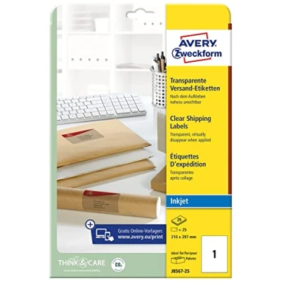 Afbeelding van Adresetiketten, Inkjet, Transparant, 25pcs.