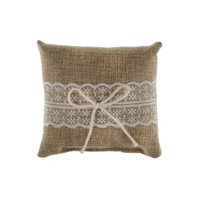 Afbeelding van Santex Bruiloft/Huwelijk trouwringen kussentje/ringkussen jute/kant 12 x cm
