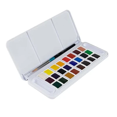 Image de Daler Rowney Aquafine Half Pan Travel Set Peinture aquarelle couleurs assorties demi plateau 1.5 ml (pack de 24)