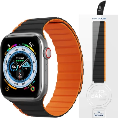 Afbeelding van Magnetische Apple Watch SE, 8, 7, 6, 5, 4, 3, 2, 1 (41, 40, 38 mm) Dux Ducis band (LD versie) zwart en oranje