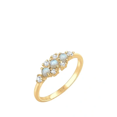 Afbeelding van Elli Ring Dames met labradoriet edelsteen en zirkonia in vintage look 925 sterling zilver verguld