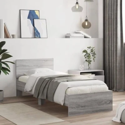Afbeelding van Bedframe met hoofdbord en LED grijs sonoma eikenkleur 90x200 cm