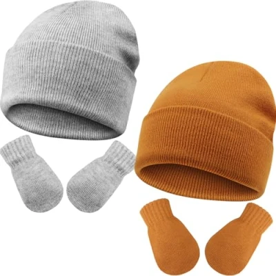 Afbeelding van DRESHOW set van wintermuts en wanten, voor baby&#039;s kinderen, warme gebreide muts handschoenen 3 maanden 5 jaar meisjes jongens, 1 hoed middelen: beige