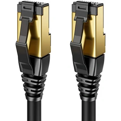 Afbeelding van deleyCON 5 m CAT8.1 LAN kabel patchkabel netwerkkabel DSL RJ45 koper afscherming S/FTP 2000 MHz 40 Gbits ethernetkabel CAT.8 stekker verguld zwart