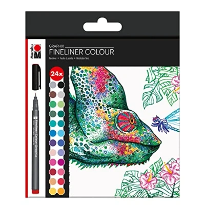 Afbeelding van Marabu 0146000000104 Fineliner Graphix Set Hypnotize, 24 schitterende kleuren, lijndikte ca. 0,5 mm, pigmentinkt op waterbasis, metalen kunststof punt