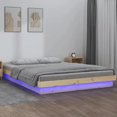 Afbeelding van Bedframe LED massief hout 140x200 cm