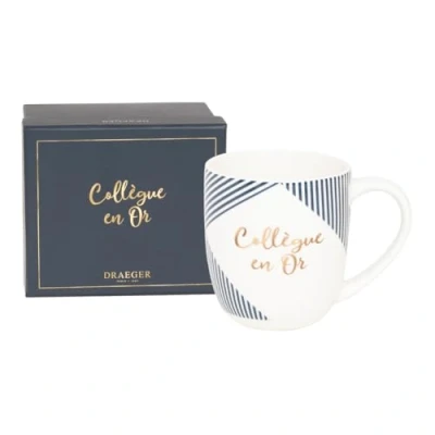 Image de DRAEGER PARIS 1886 Mug blanc et bleu en céramique &#039;&#039;Collègue or&#039;&#039; Idée Cadeau Humour pour Collègue, Frère, Ado, Ami, Partenaire Tasse originale avec Coffret