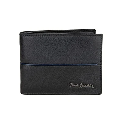 Afbeelding van Pierre Cardin Leren herenportemonnee, portemonnee, creditcards, kaarthouder, zwart, met blauwe streep, 12 x 9 2, Casual, klassiek, elegant en sportief, zwart.,