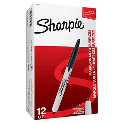 Afbeelding van Sharpie permanente markers intrekbare fijne punt zwart set van 12