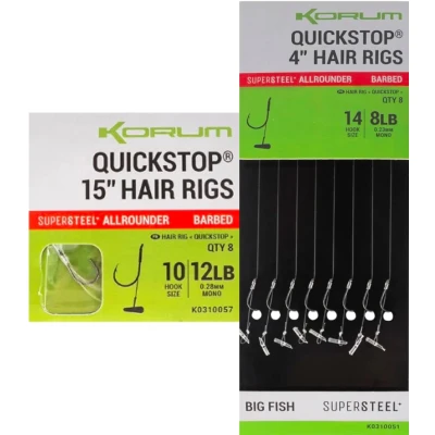 Afbeelding van Korum Big Fish Supersteel Allrounder Quickstop 15 Hair Rigs Barbed (8pcs) Maat : haak 14 0.23mm