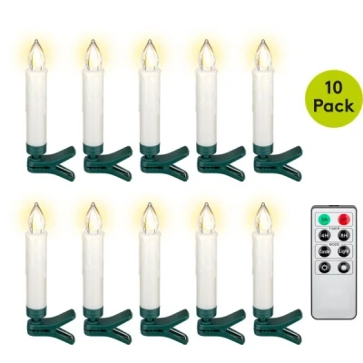 Afbeelding van goobay 49873 10 stuks draadloze kerstboomkaarsen met timerfunctie, led kaarsen afstandsbediening, flikkerende vlam, elektrische kerstboomkaarsen, wit