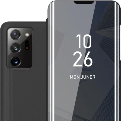 Afbeelding van Cadorabo Hoesje geschikt voor Samsung Galaxy NOTE 20 in TOERMALIJN ZWART Clear View Spiegel Beschermende Case met Tribunefunctie 360 Graden Bescherming Book Cover Etui