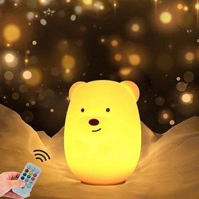Afbeelding van WHA&amp;DARREN Beer Nachtlampje Kinderen Slaapkamer Lamp Baby LED 9 Kleuren Volwassen Siliconen Cadeau Meisje Jongen