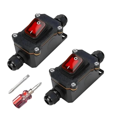Afbeelding van Lot de 2 interrupteurs en ligne étanches 12 V CC 20 A DPST 4 broches IP67 Interrupteur à cordon marche/arrêt bascule étanche pour une utilisation extérieur sur marche et