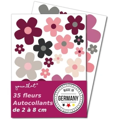 Afbeelding van younikat Bloemen stickerset bloemetjes rood beige I Flower Power stickers voor fiets, laptop, mobiele telefoon, keuken, badkamer, voertuigsticker kfz_286