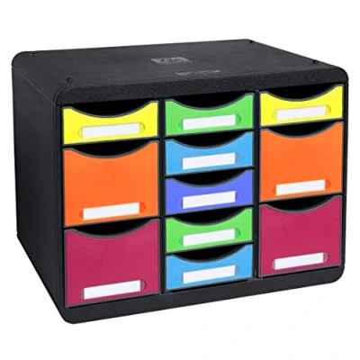Afbeelding van Exacompta Ref. 313798D STORE BOX multi 1 kast met 7 dunne laden en 4 hoge Buitenafmetingen: diepte 27 x breedte 35,5 hoogte 27,1 cm liggend formaat Harlekijn