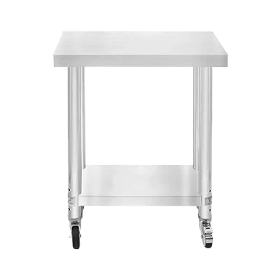 Afbeelding van KuKoo Voorbereidingstafels 80cm x 60cm 30cm Roestvrij Staal 4 Zwenkwielen met 2 Remmen, Verstelbare Poten, 3 Hoogteposities, 160kg Draagvermogen
