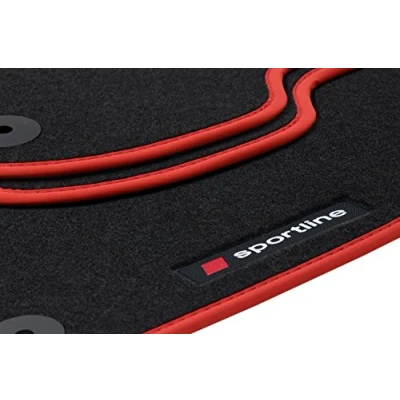 Afbeelding van teileplus24 PV103 Sportline Design rubberen vloermatten voor Audi A4 B8/8K 2008 2015, rand: rood