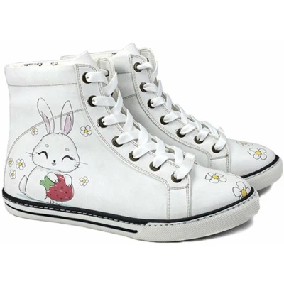 Afbeelding van GOBY Bunny met Aardbei High Top Sneakers Handmade en Vegan Schattig Comfortabel Maat 38