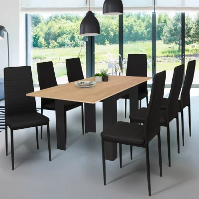 Afbeelding van Table à manger extensible DONA 6 8 personnes noire plateau façon hêtre 80 160 cm