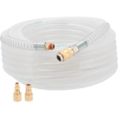 Afbeelding van Luchtslang PVC gevlochten nylon 1/4 buitendraad en universele koppeling 8 x 13.5 mm 15 m 20 bar incl nippels