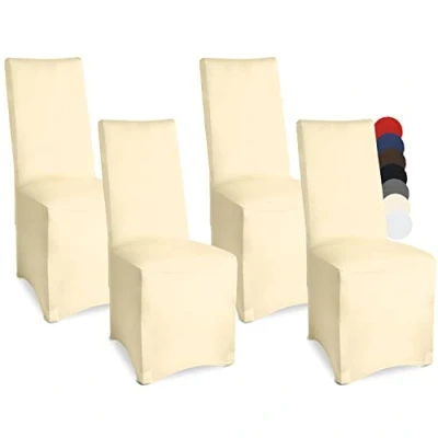 Afbeelding van Beautissu Leona Set van 4 Stoelhoes Stretch 45x90 cm Ecru Oeko Tex